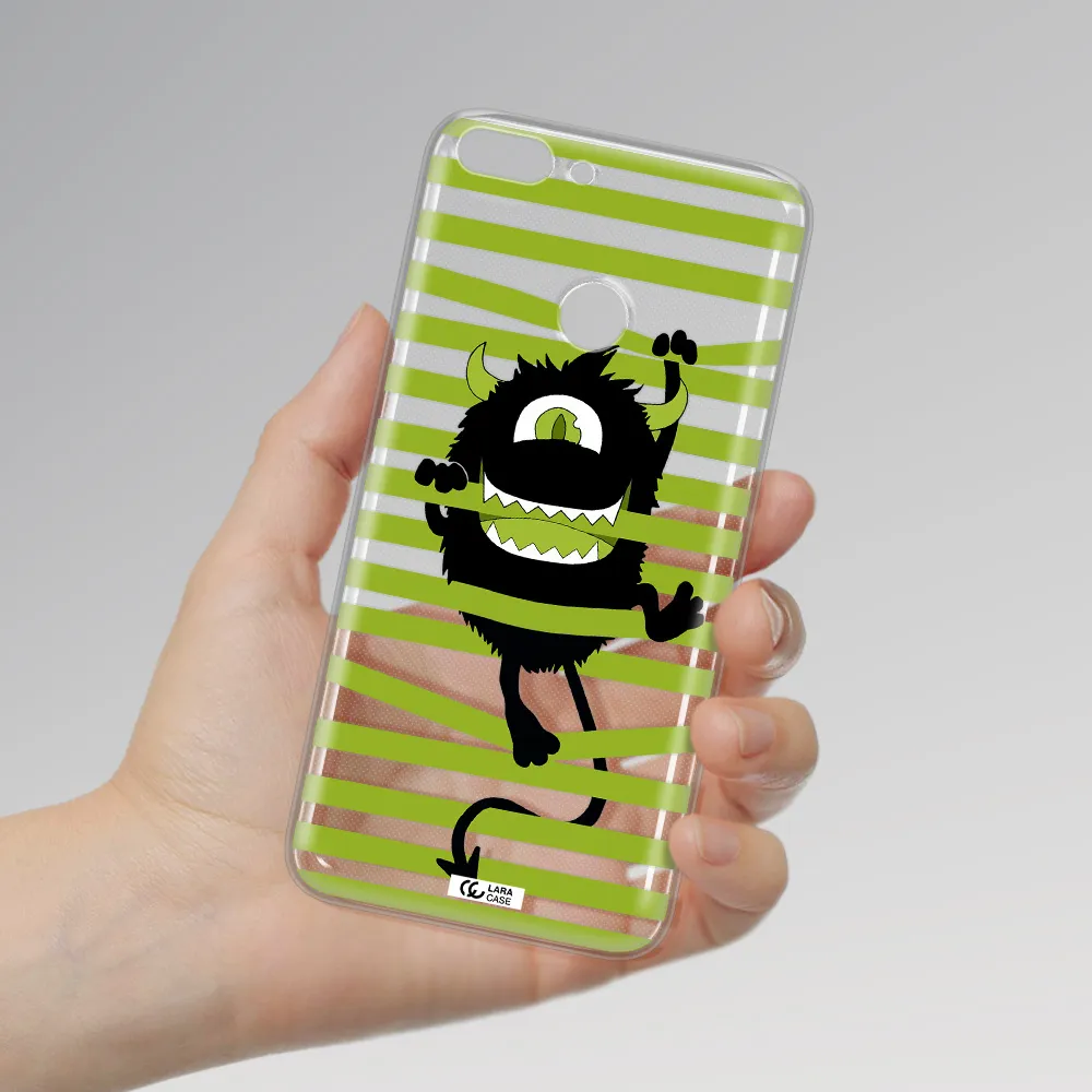 a black monster with horns and green stripes Huawei P Smart 2017 Clear TPU Case