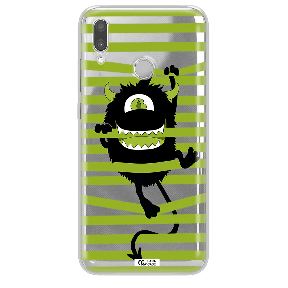 a black monster with horns and green stripes Huawei P Smart 2019 Clear TPU Case