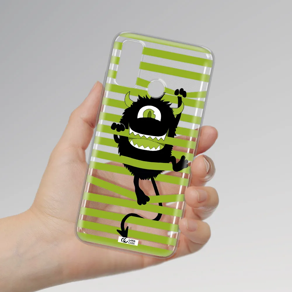 a black monster with horns and green stripes Huawei P Smart 2020 Clear TPU Case