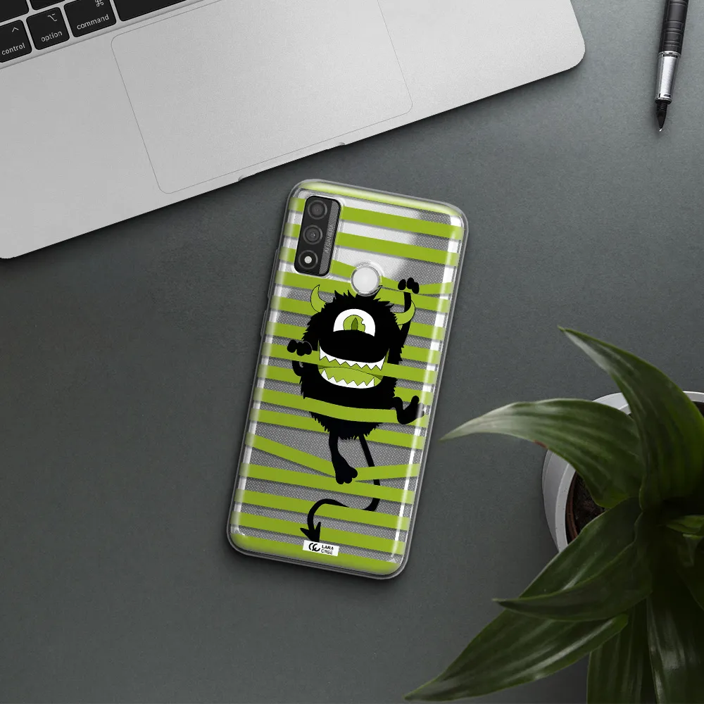 a black monster with horns and green stripes Huawei P Smart 2020 Clear TPU Case
