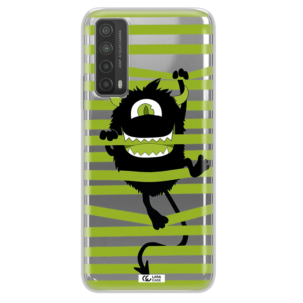 a black monster with horns and green stripes Huawei P Smart 2021 Clear TPU Case
