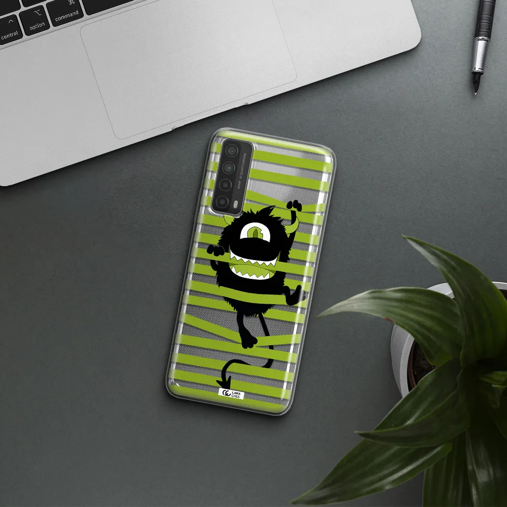 a black monster with horns and green stripes Huawei P Smart 2021 Clear TPU Case