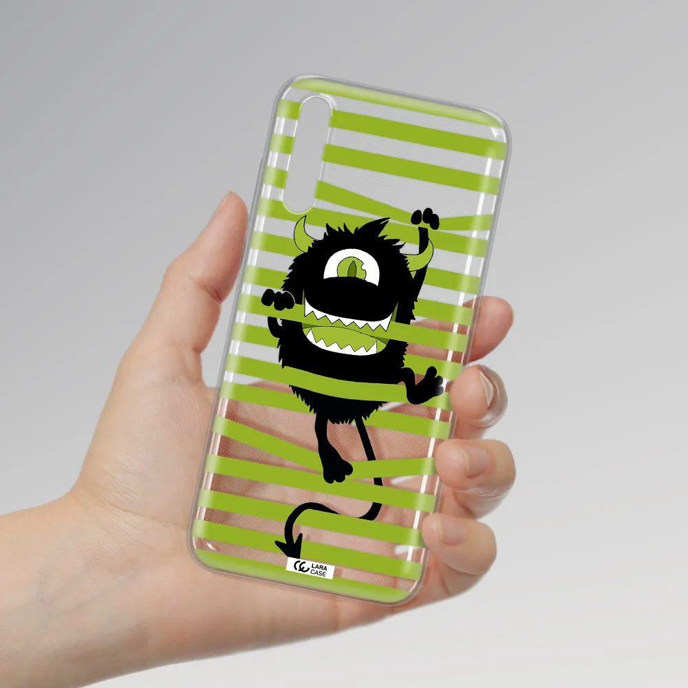 a black monster with horns and green stripes Huawei P Smart S Clear TPU Case
