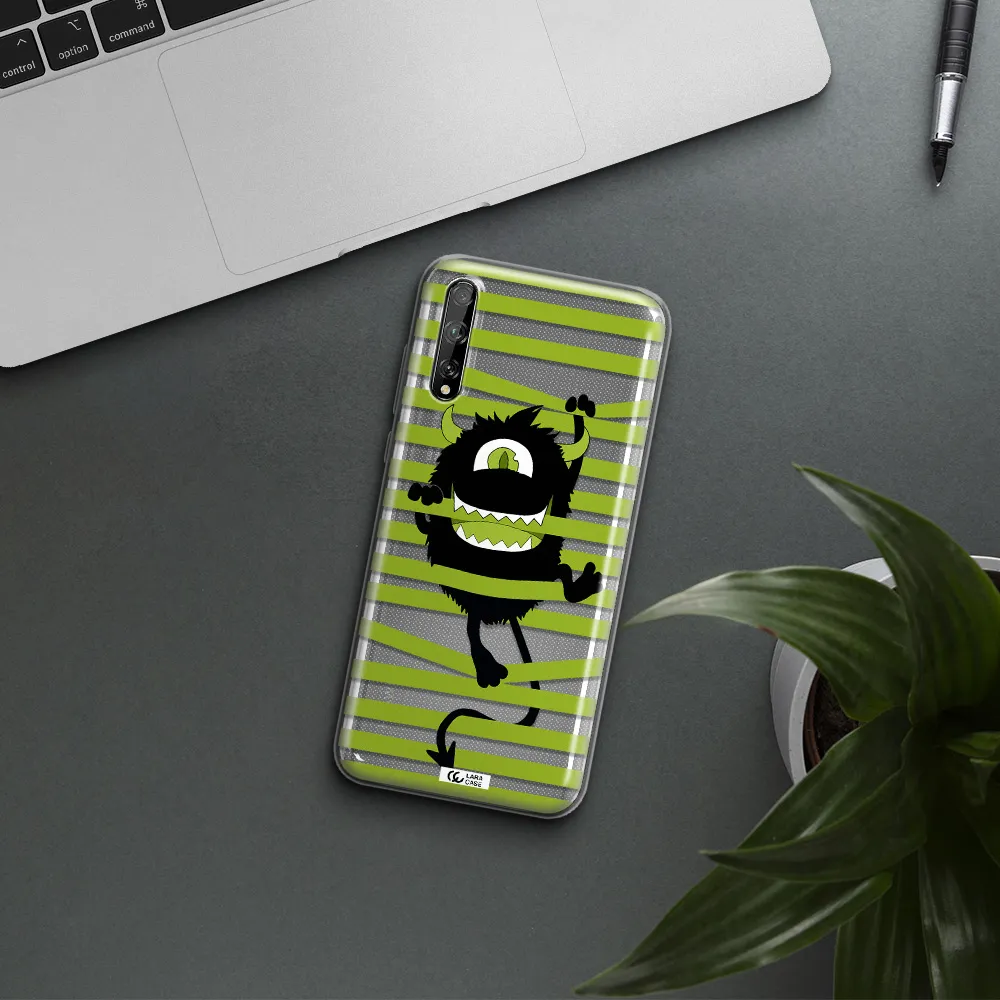 a black monster with horns and green stripes Huawei P Smart S Clear TPU Case