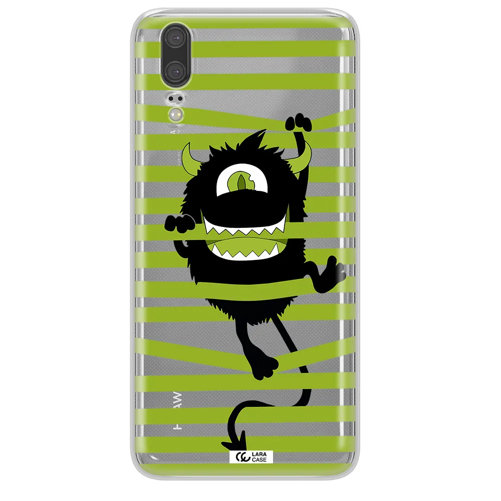 a black monster with horns and green stripes Huawei P20 Clear TPU Case