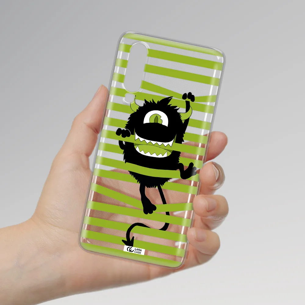 a black monster with horns and green stripes Huawei P30 Clear TPU Case