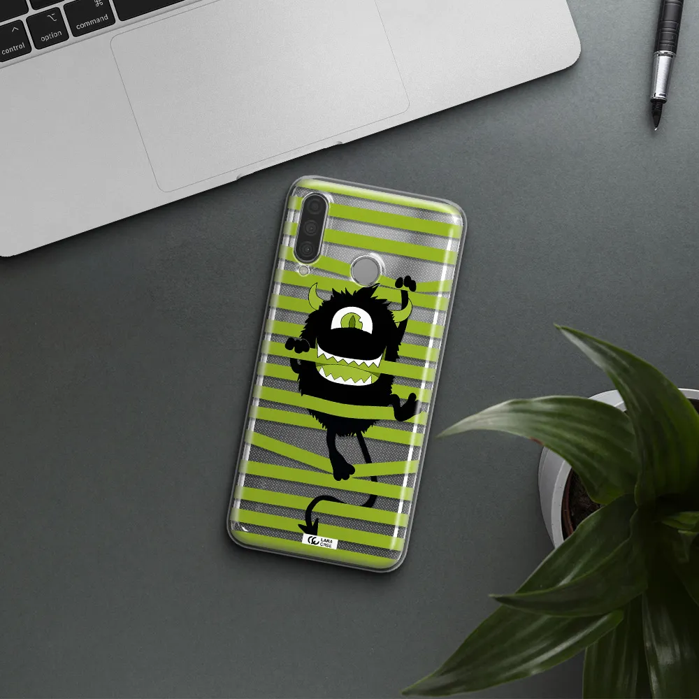 a black monster with horns and green stripes Huawei P30 Lite Clear TPU Case