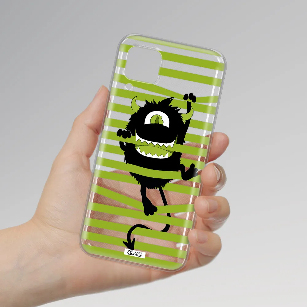 a black monster with horns and green stripes Huawei P40 Lite Clear TPU Case