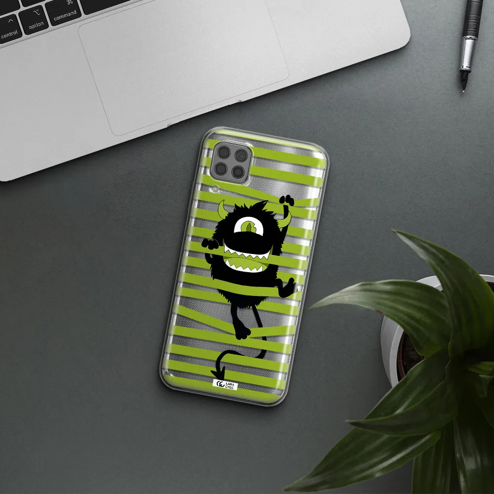 a black monster with horns and green stripes Huawei P40 Lite Clear TPU Case