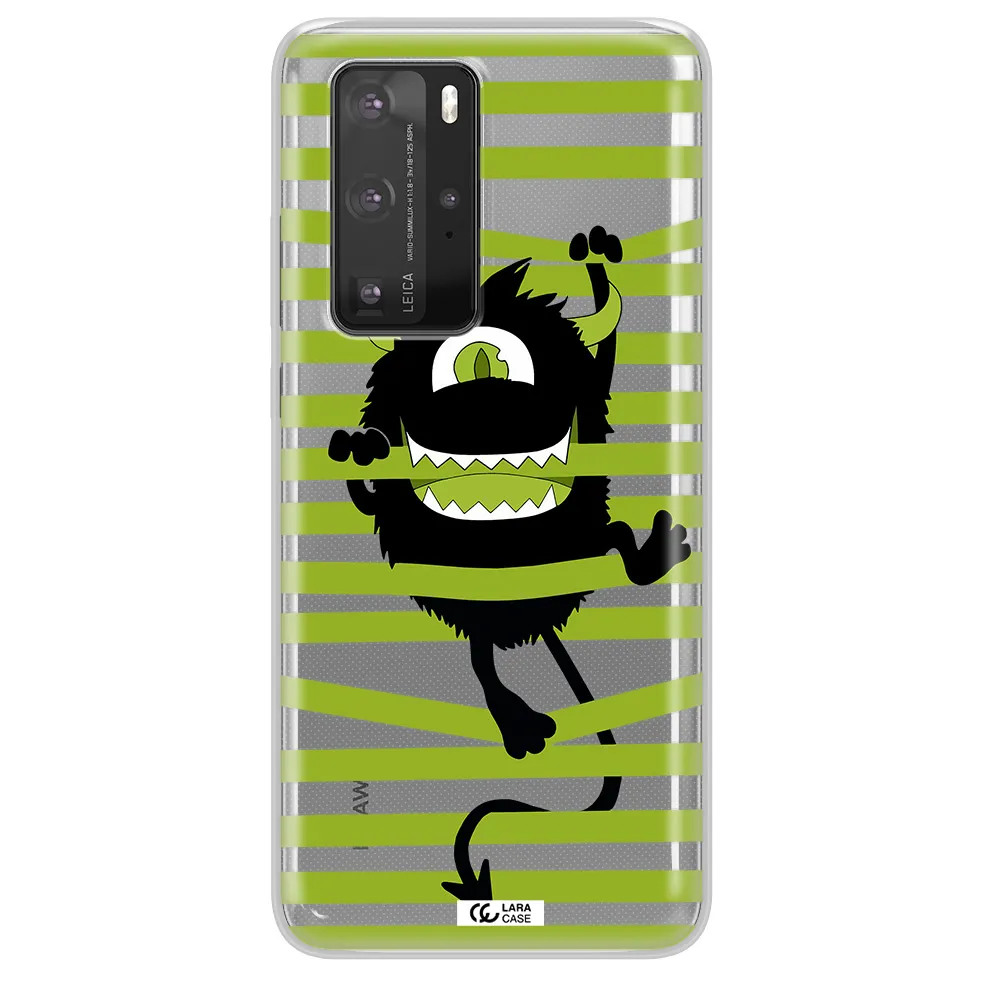 a black monster with horns and green stripes Huawei P40 Pro Clear TPU Case