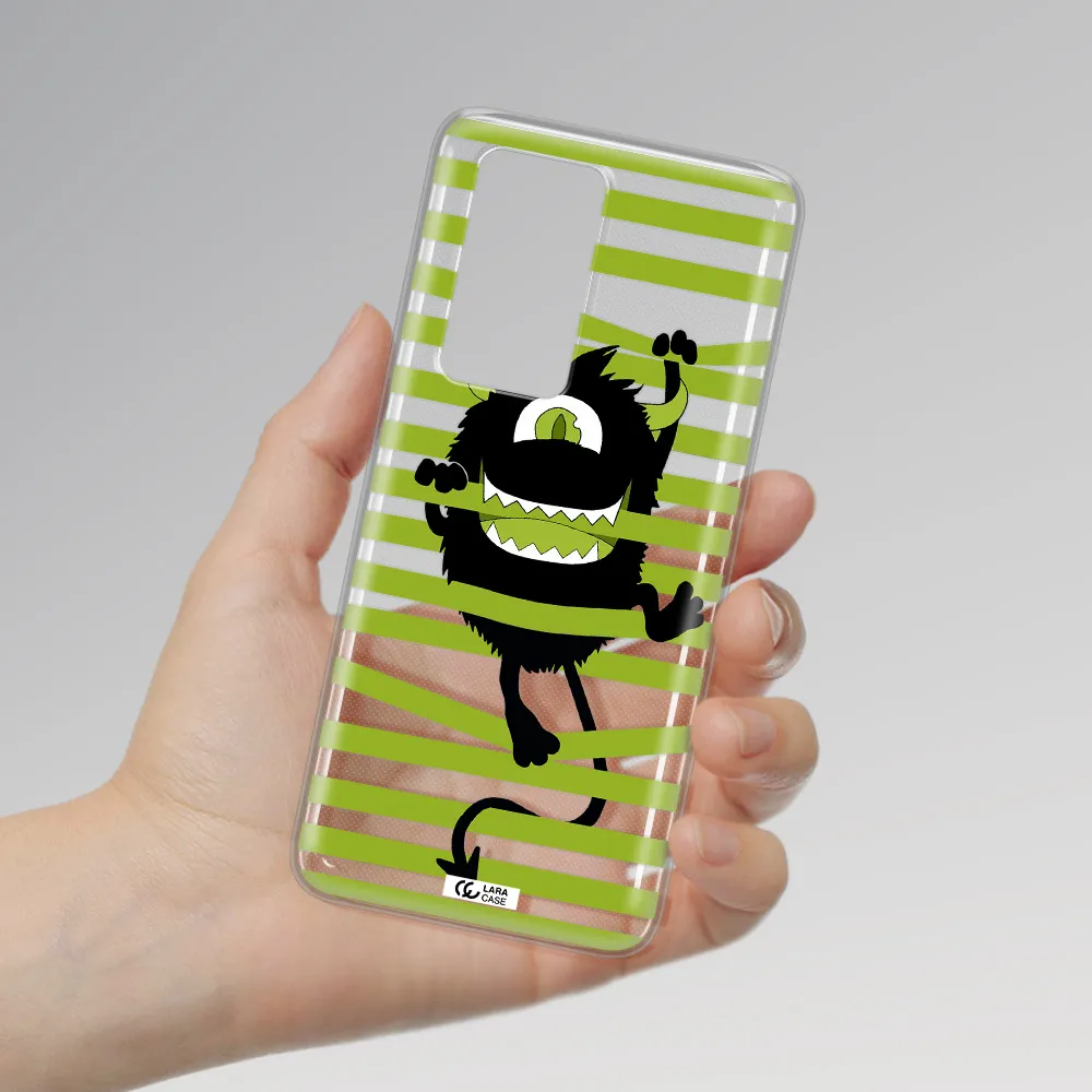 a black monster with horns and green stripes Huawei P40 Pro Clear TPU Case