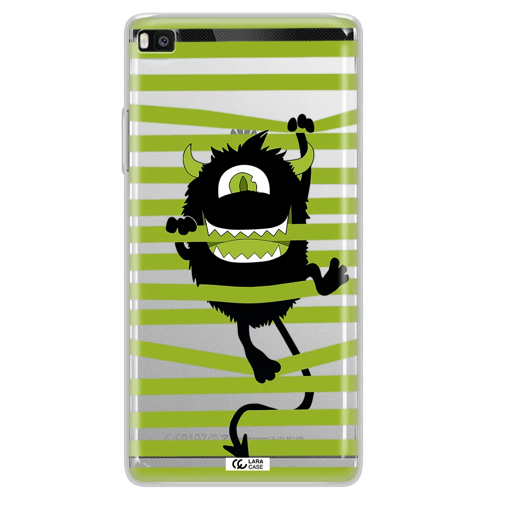 a black monster with horns and green stripes Huawei P8 Clear TPU Case