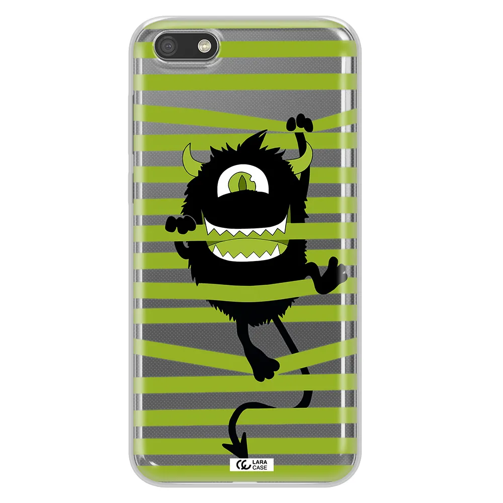 a black monster with horns and green stripes Huawei Y5 2018 Clear TPU Case