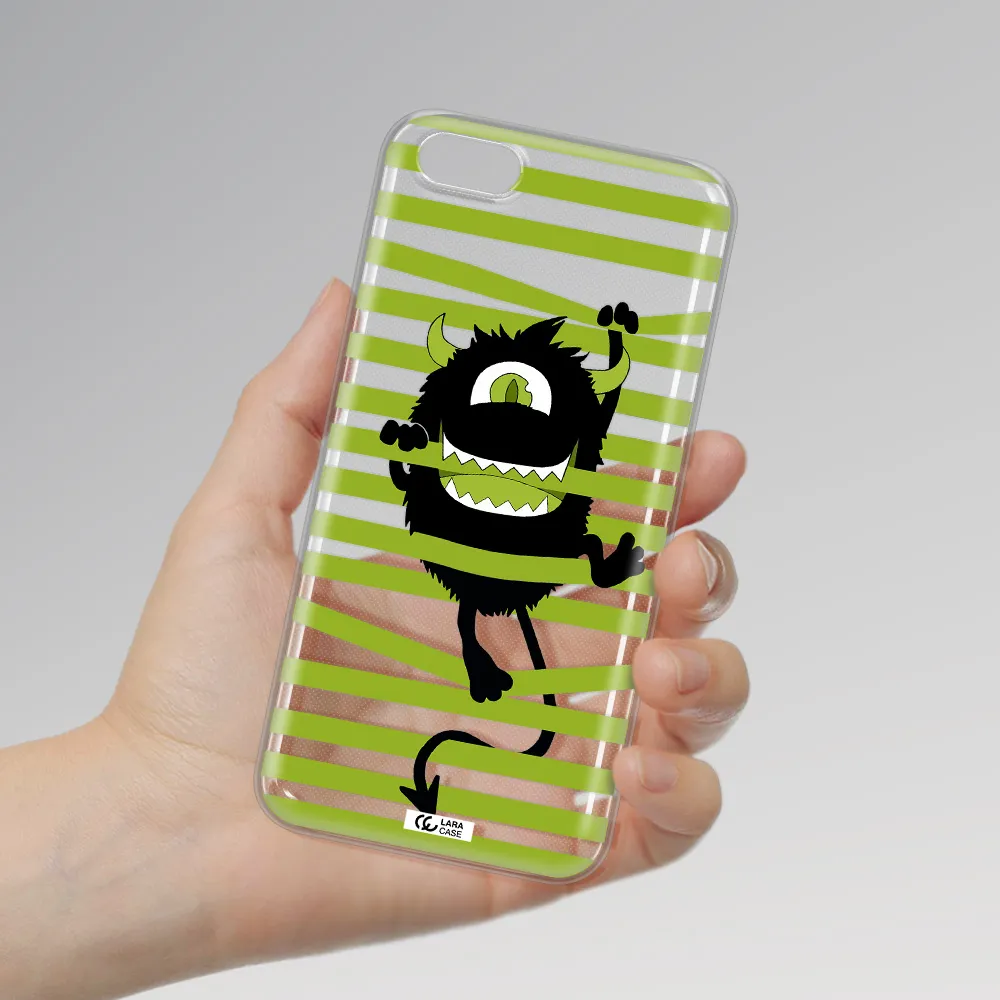 a black monster with horns and green stripes Huawei Y5 2018 Clear TPU Case