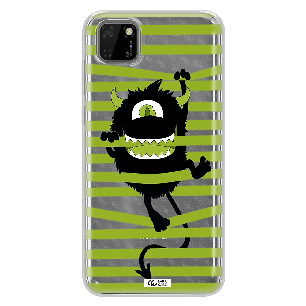 a black monster with horns and green stripes Huawei Y5P Clear TPU Case
