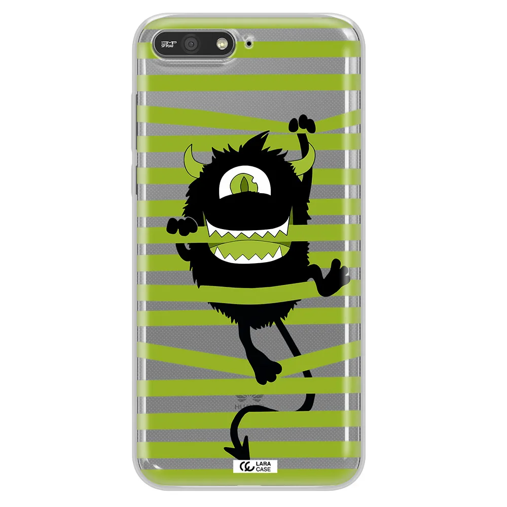 a black monster with horns and green stripes Huawei Y6 2018 Clear TPU Case