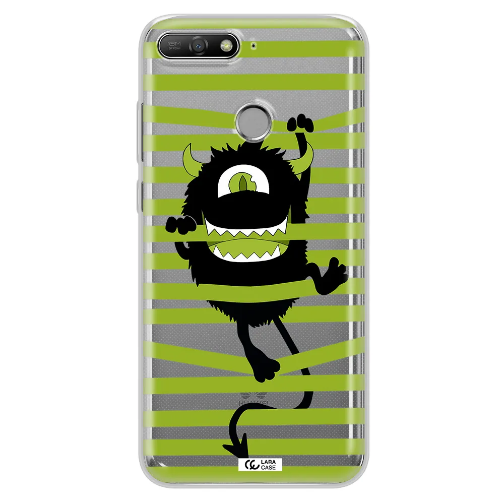 a black monster with horns and green stripes Huawei Y6 Prime 2018 Clear TPU Case