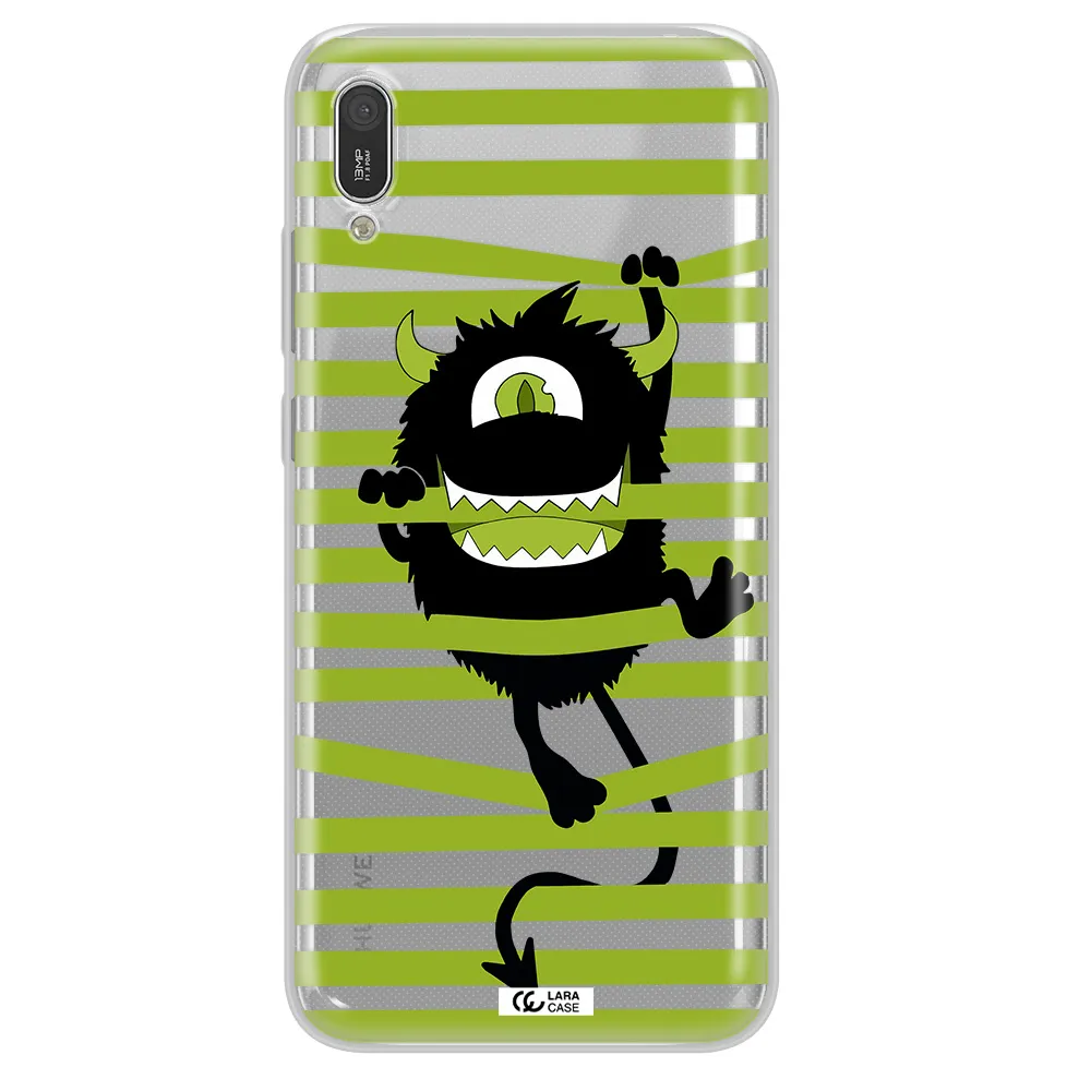 a black monster with horns and green stripes Huawei Y6 Pro 2019 Clear TPU Case