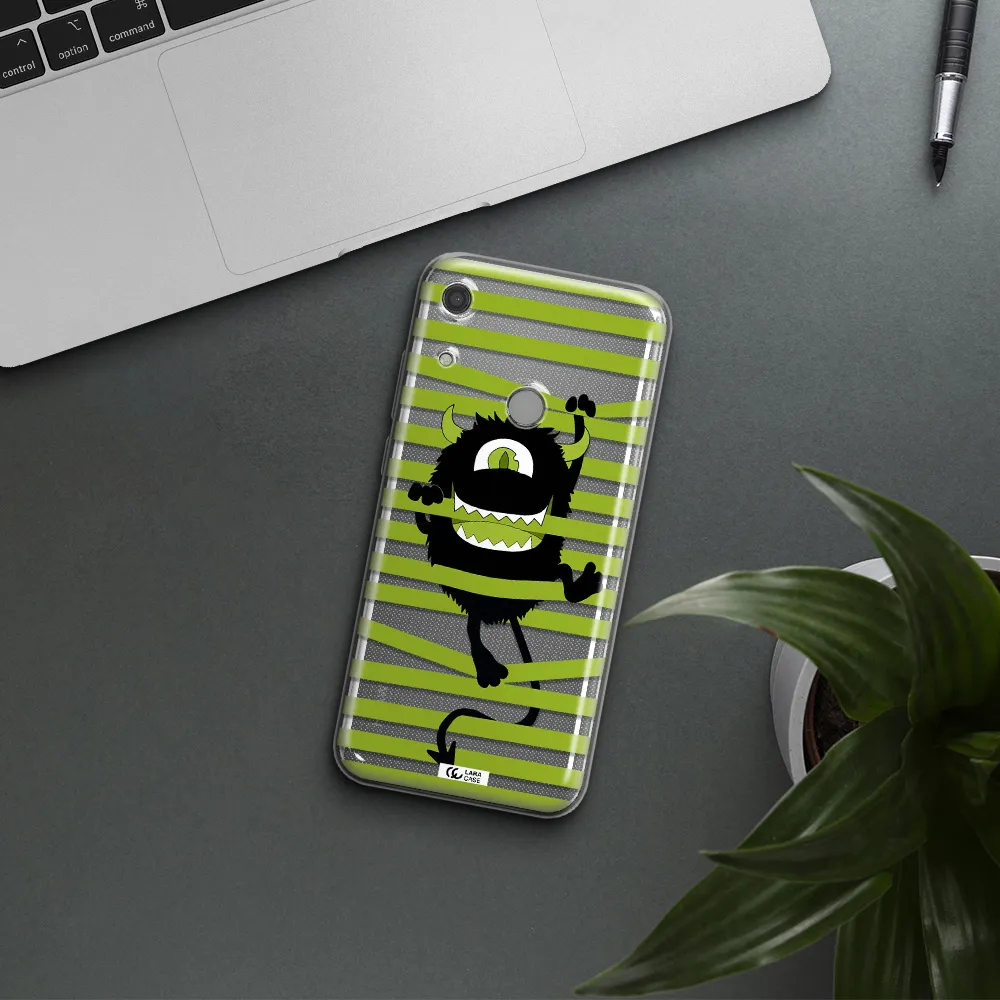 a black monster with horns and green stripes Huawei Y6S Clear TPU Case
