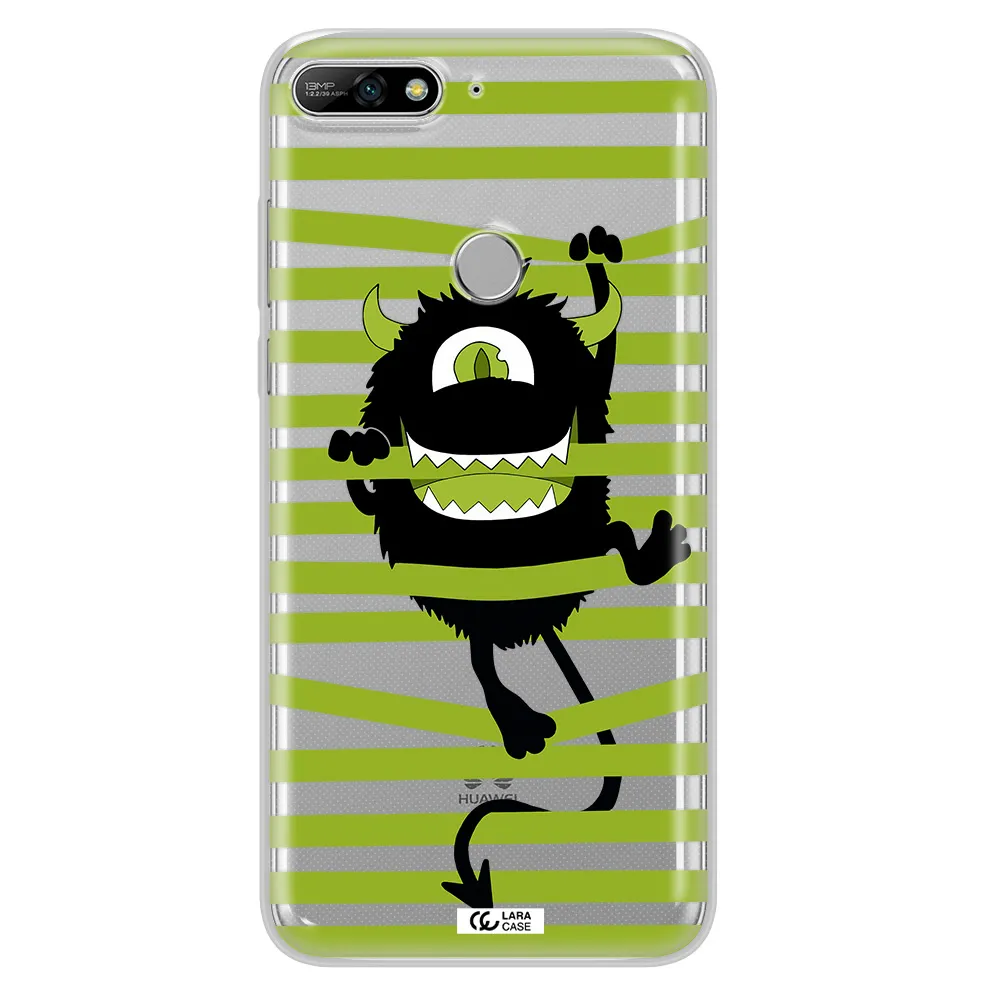 a black monster with horns and green stripes Huawei Y7 2018 Clear TPU Case
