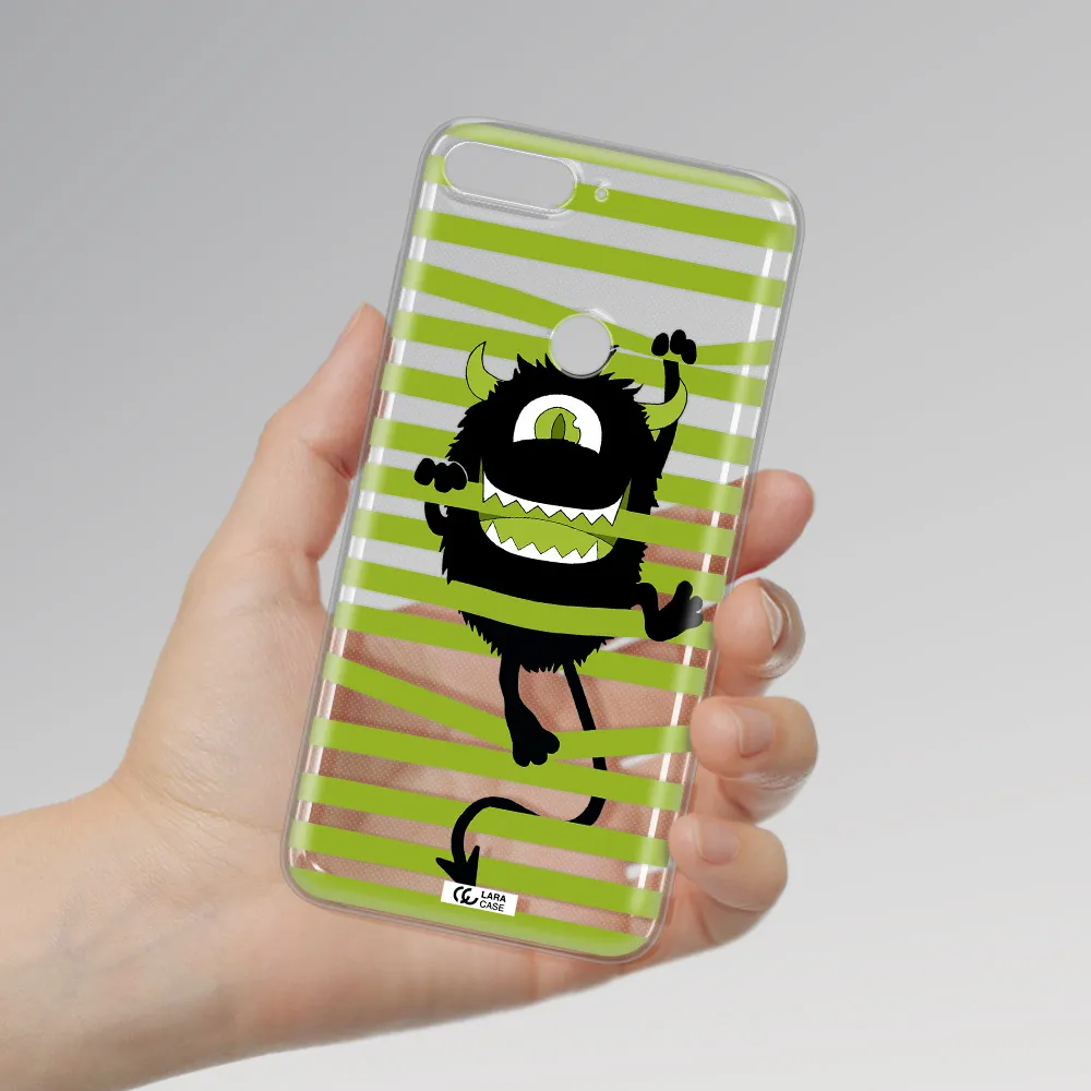 a black monster with horns and green stripes Huawei Y7 2018 Clear TPU Case