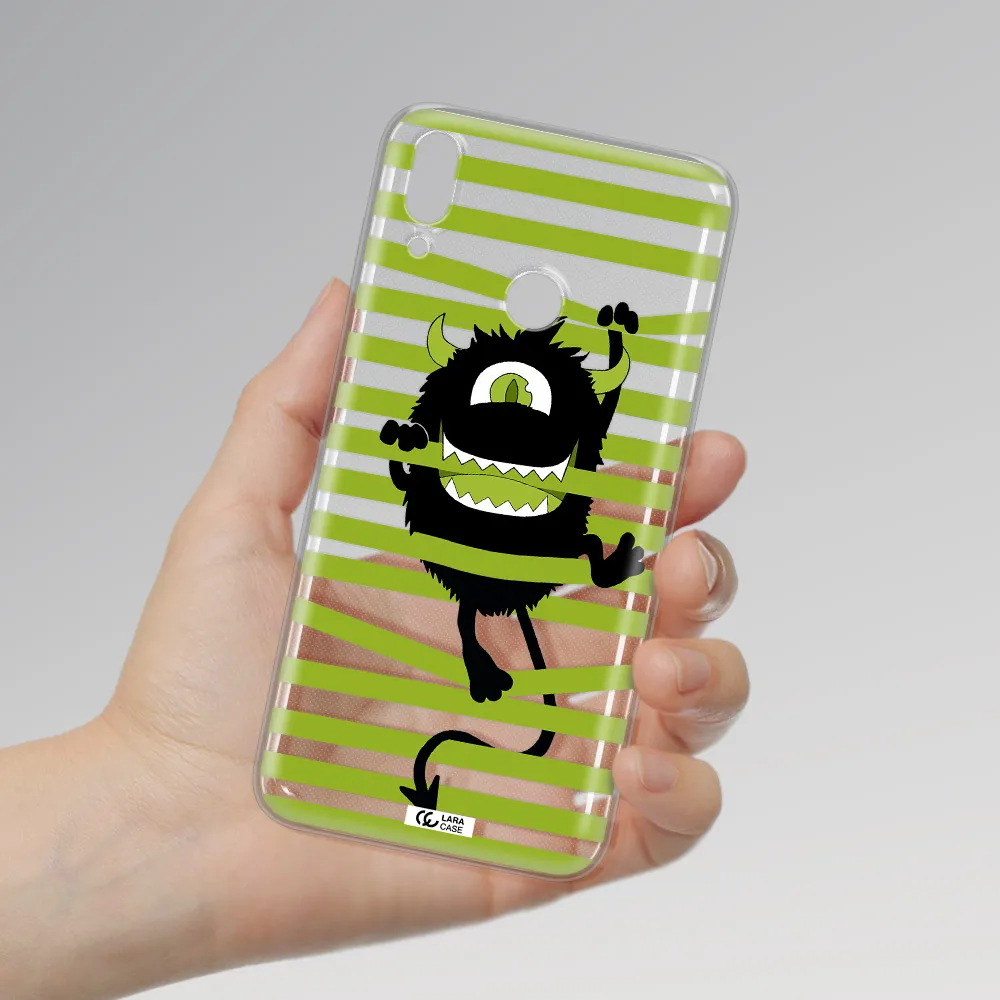 a black monster with horns and green stripes Huawei Y9 2019 Clear TPU Case
