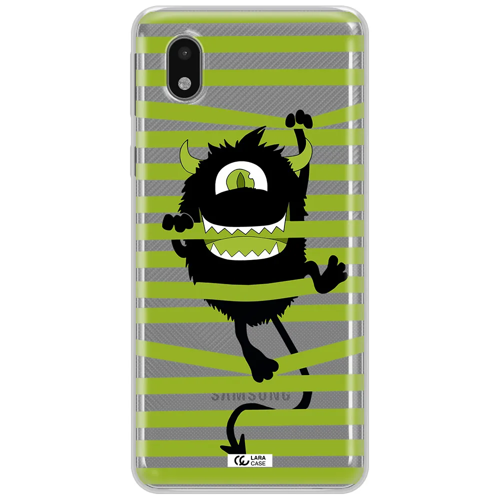 A Black Monster With Horns And Green Stripes Samsung A01 Core Clear Tpu Case