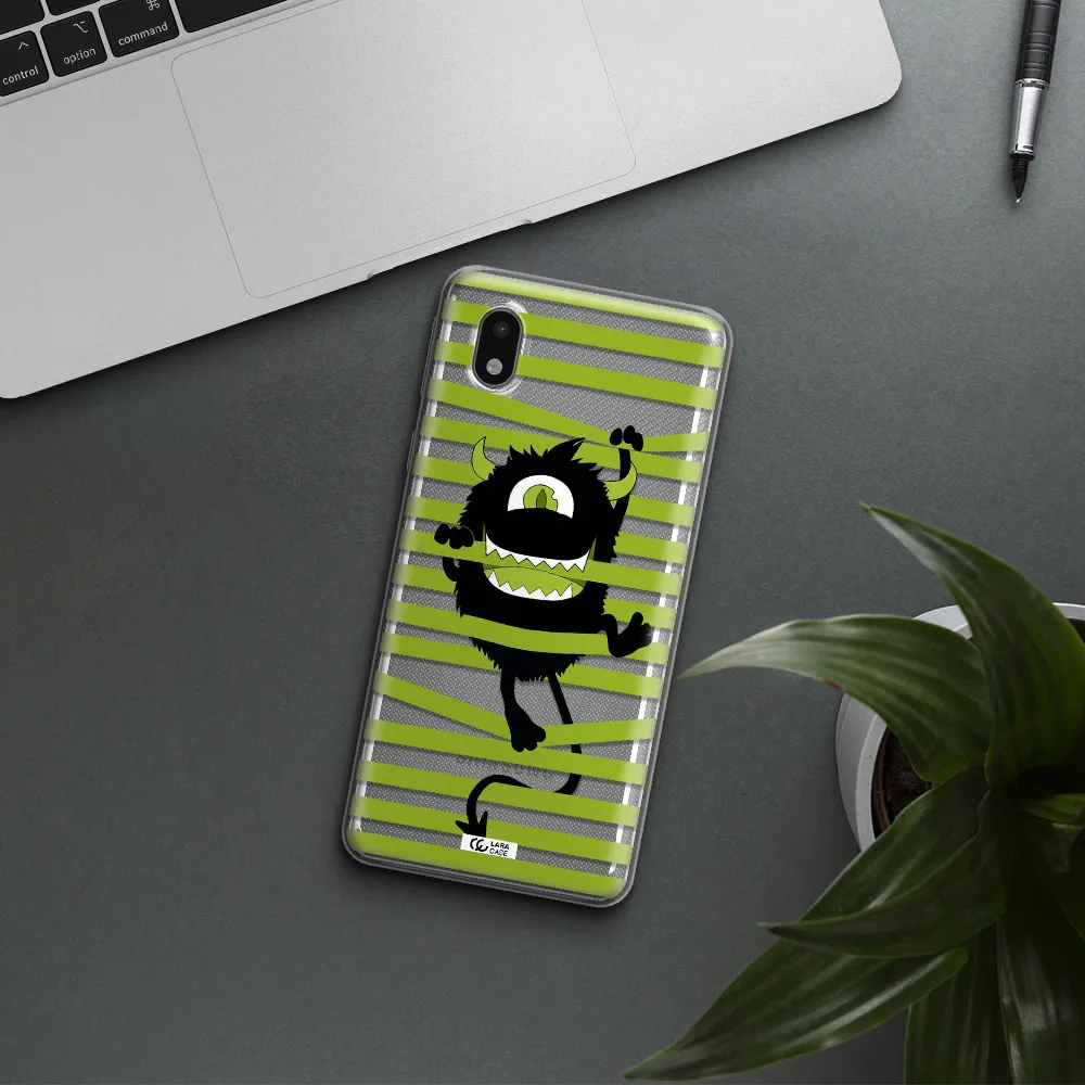 A Black Monster With Horns And Green Stripes Samsung A01 Core Clear Tpu Case