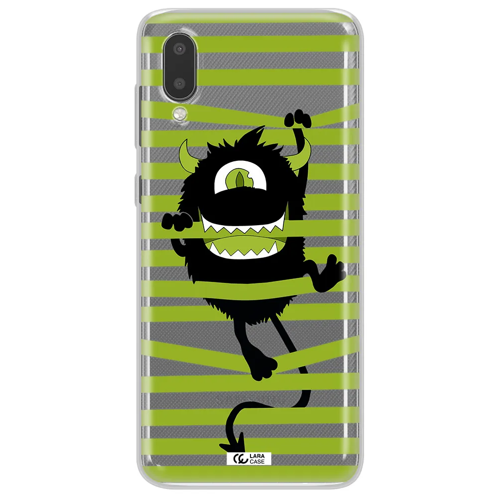 a black monster with horns and green stripes Samsung A02 Clear TPU Case