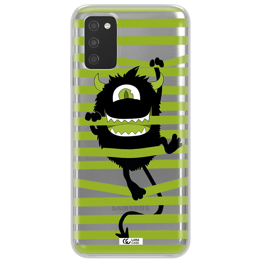 a black monster with horns and green stripes Samsung A03S Clear TPU Case