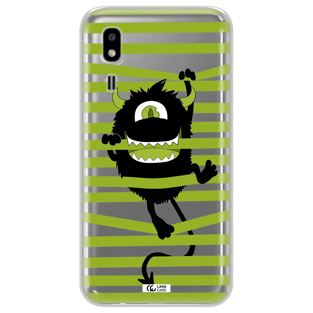 a black monster with horns and green stripes Samsung A2 Core Clear TPU Case