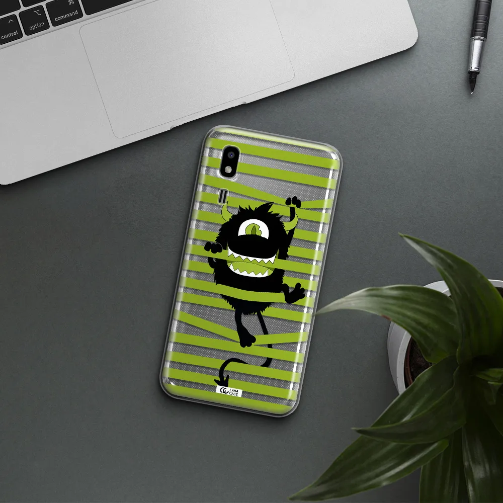 a black monster with horns and green stripes Samsung A2 Core Clear TPU Case