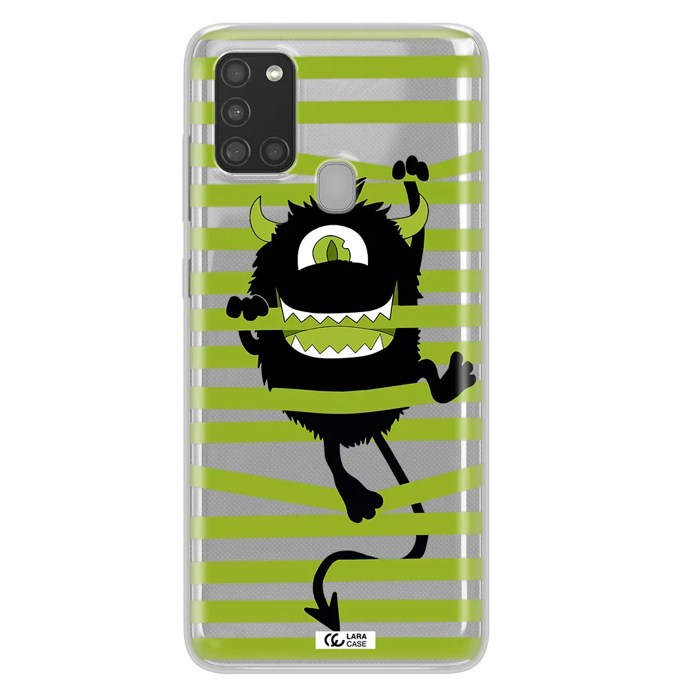 a black monster with horns and green stripes Samsung A21S Clear TPU Case