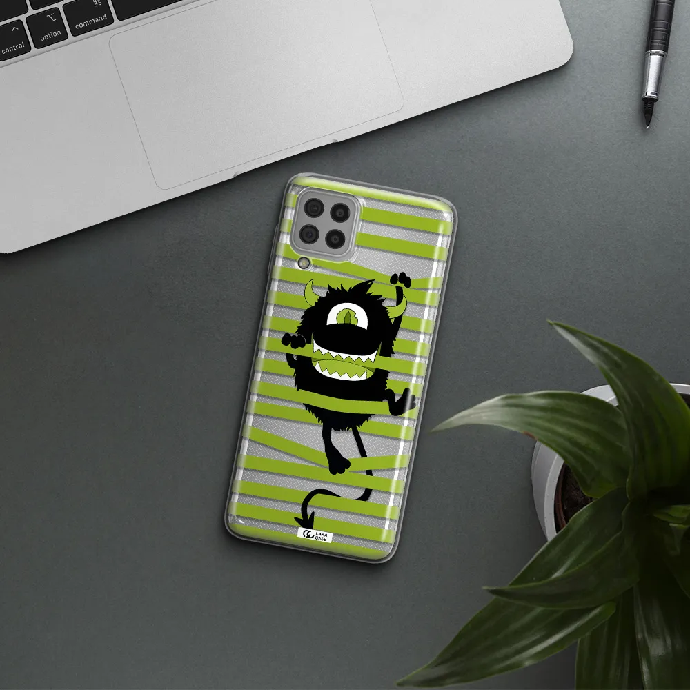 a black monster with horns and green stripes Samsung A22 4g Clear TPU Case