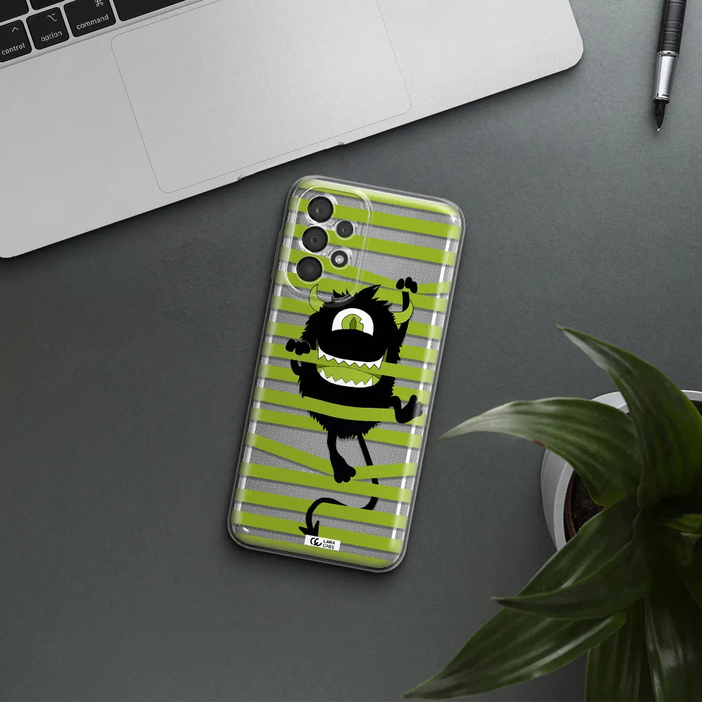 A Black Monster With Horns And Green Stripes Samsung A23 5G Clear Tpu Case