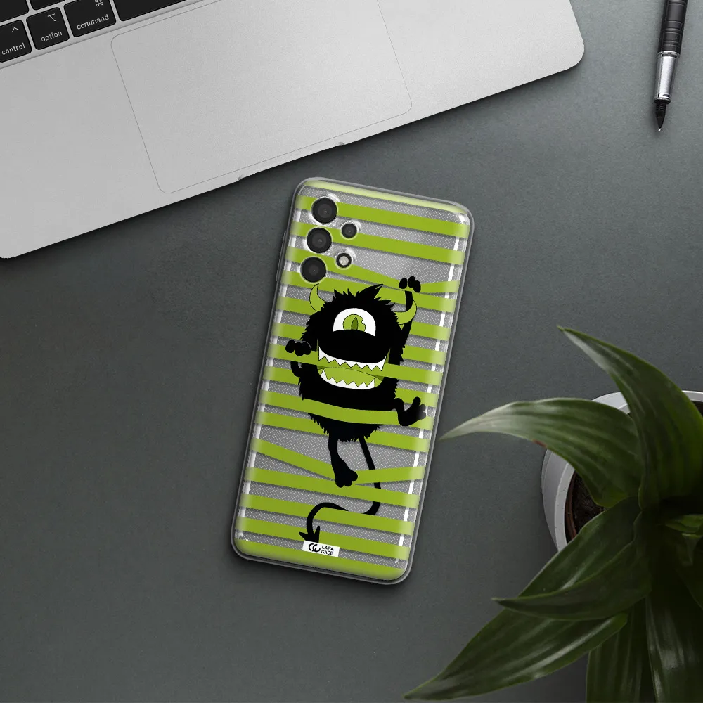 A Black Monster With Horns And Green Stripes Samsung A32 4G Clear Tpu Case