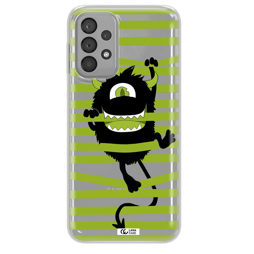 a black monster with horns and green stripes Samsung A33 Clear TPU Case