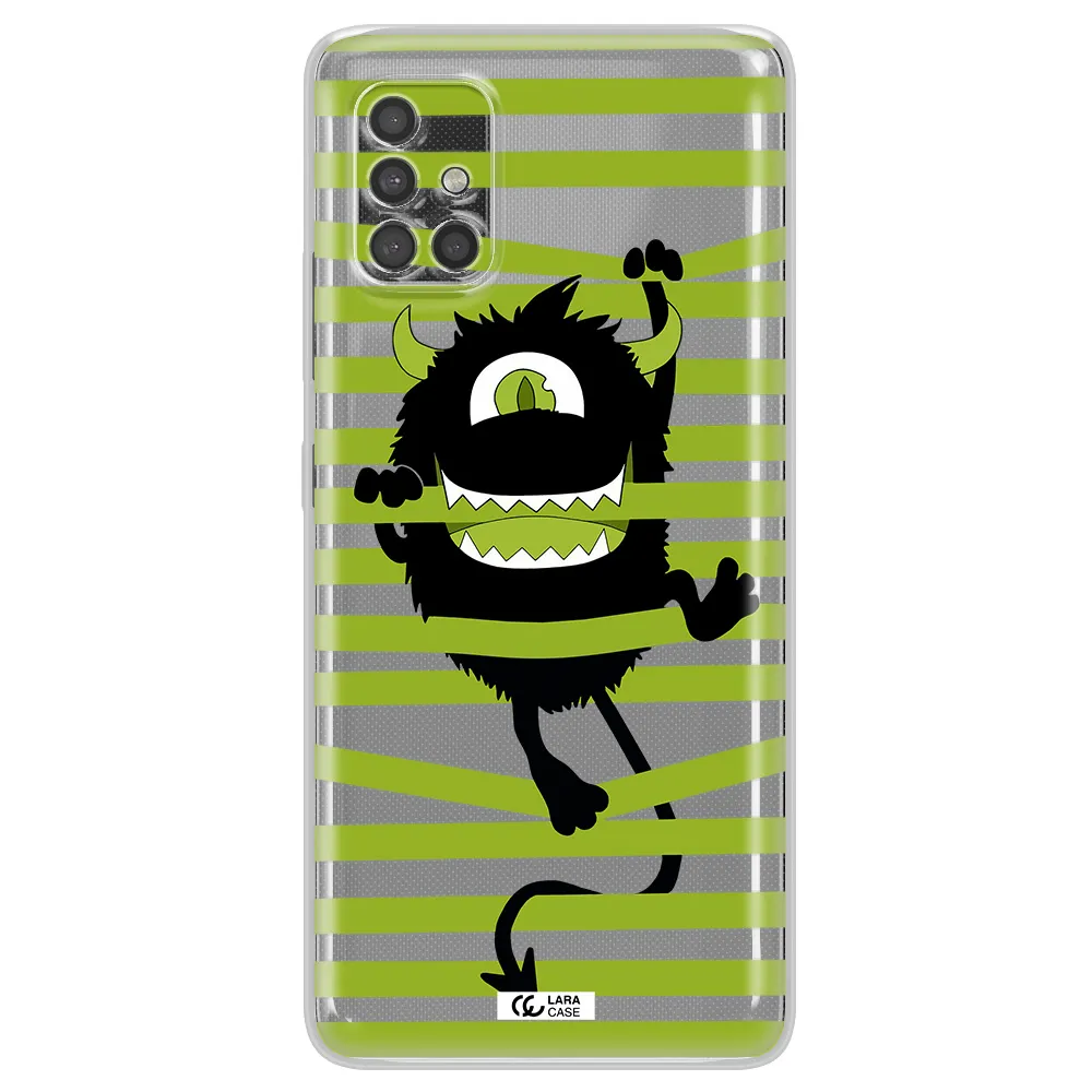 A Black Monster With Horns And Green Stripes Samsung A40S Clear Tpu Case
