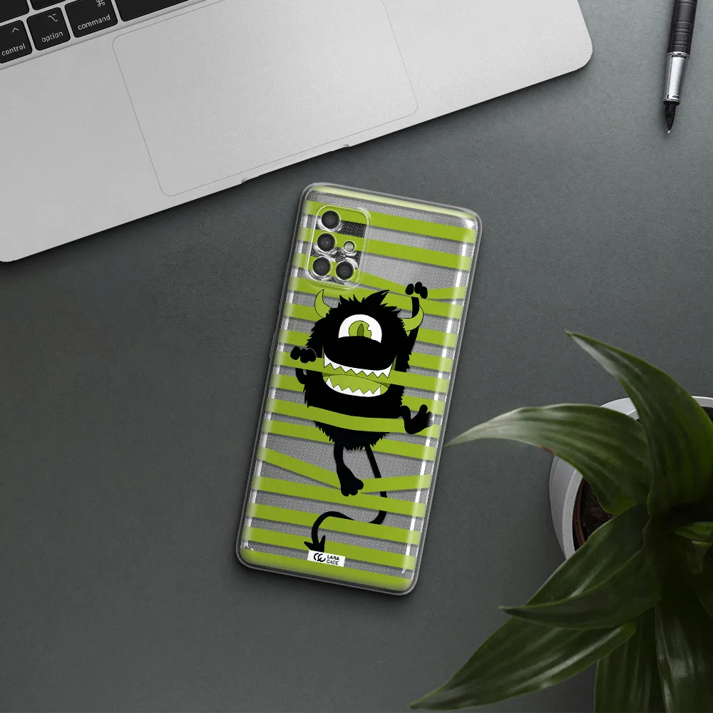 A Black Monster With Horns And Green Stripes Samsung A40S Clear Tpu Case