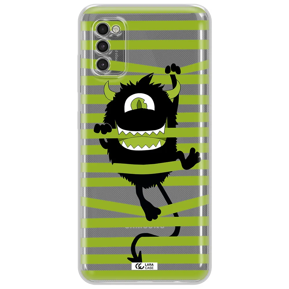 A Black Monster With Horns And Green Stripes Samsung A41 Clear Tpu Case