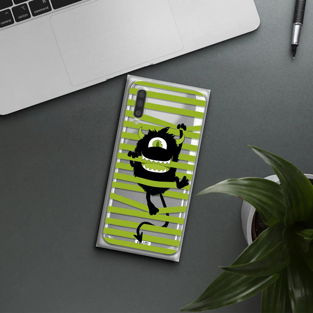 A Black Monster With Horns And Green Stripes Samsung A50S Clear Tpu Case