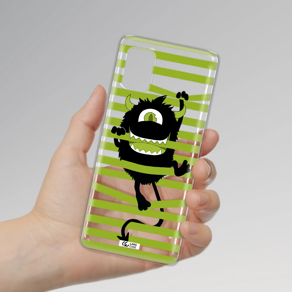 a black monster with horns and green stripes Samsung A51 Clear TPU Case