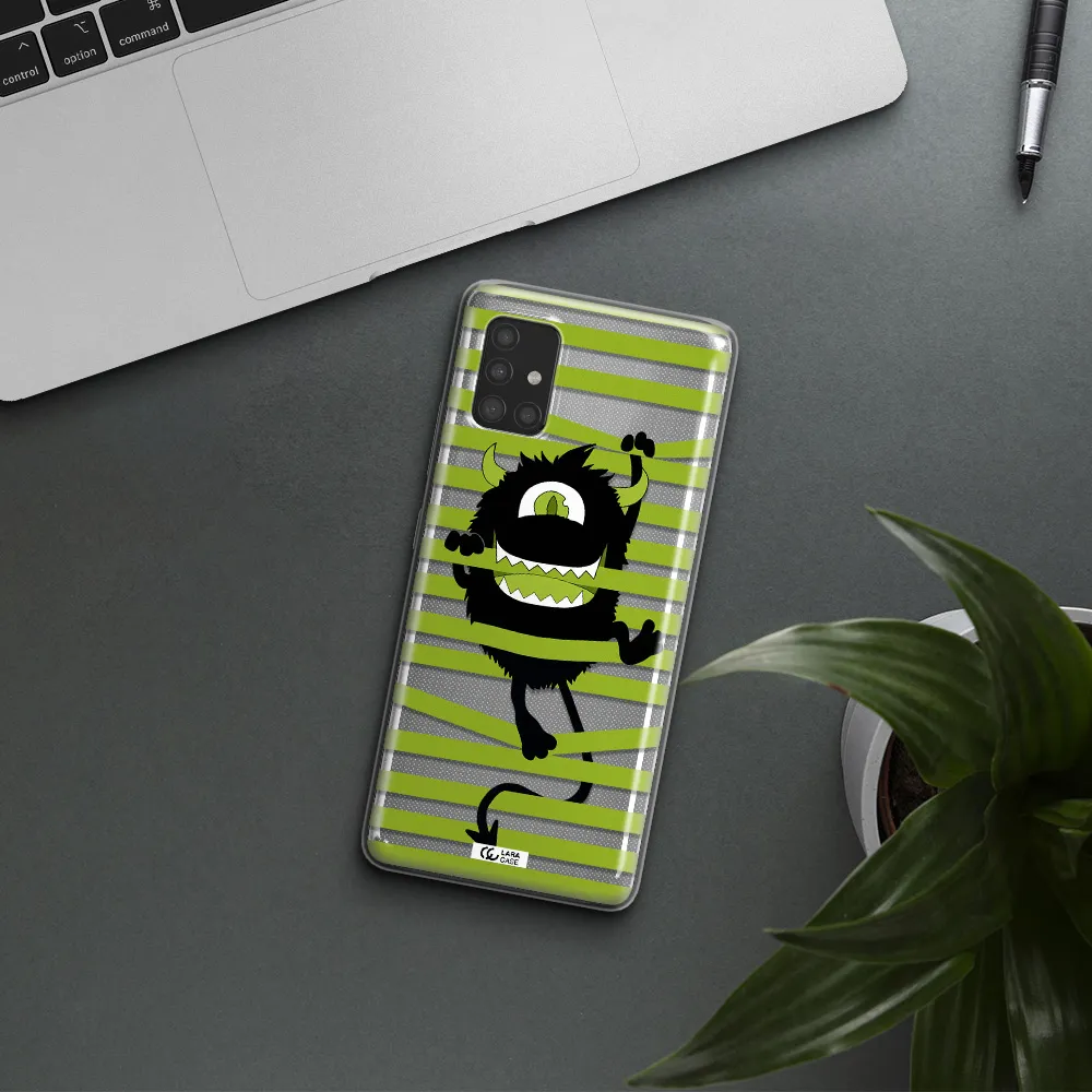 a black monster with horns and green stripes Samsung A51 Clear TPU Case