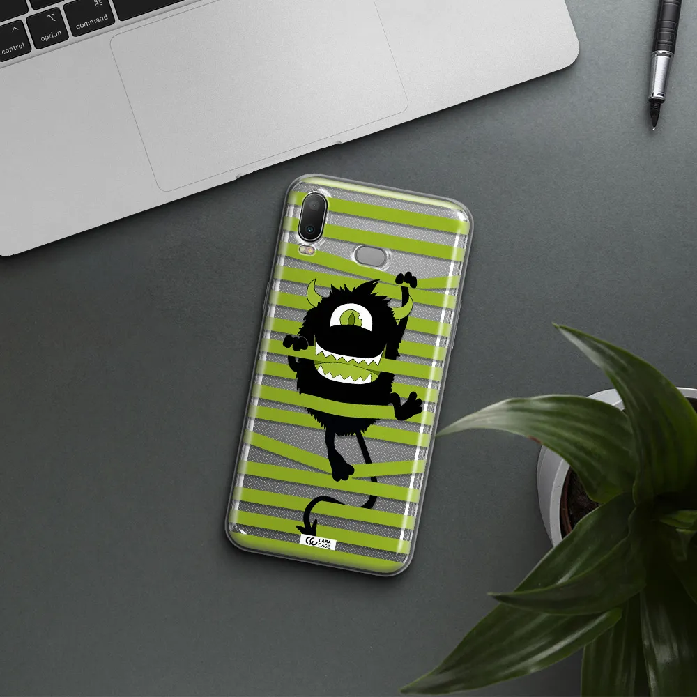 a black monster with horns and green stripes Samsung A6S Clear TPU Case