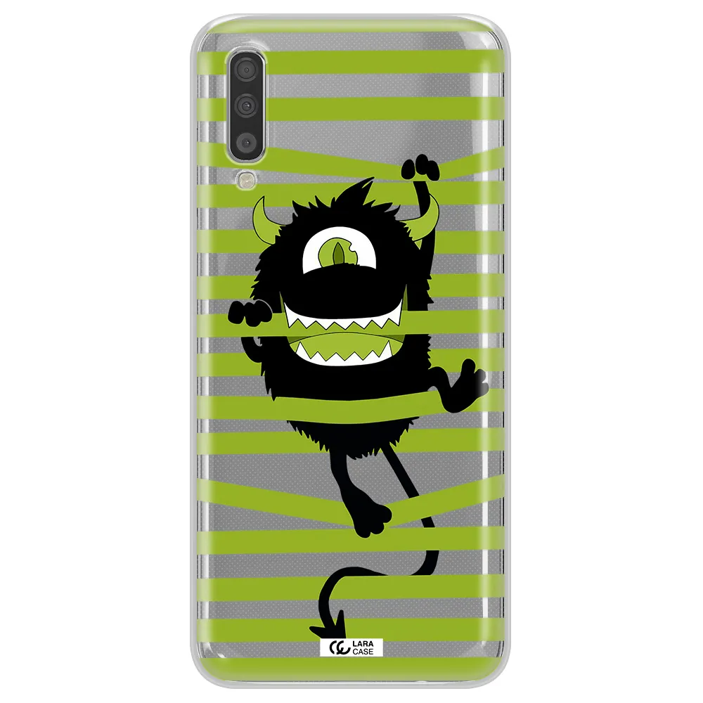 a black monster with horns and green stripes Samsung A70 Clear TPU Case