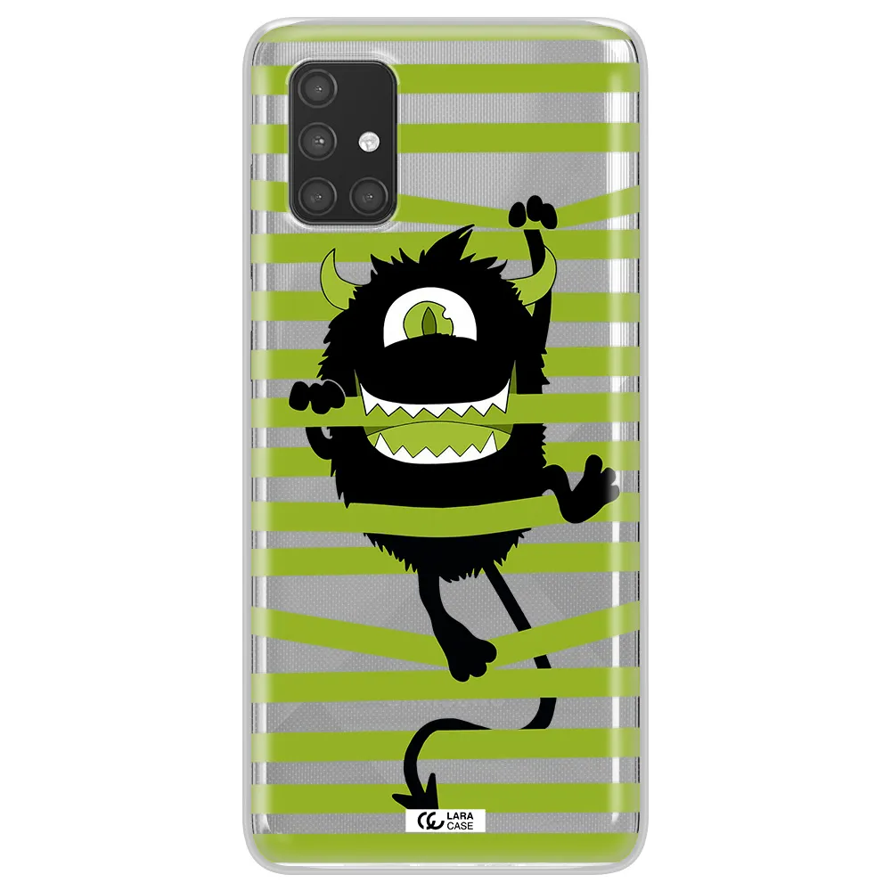 a black monster with horns and green stripes Samsung A71 Clear TPU Case