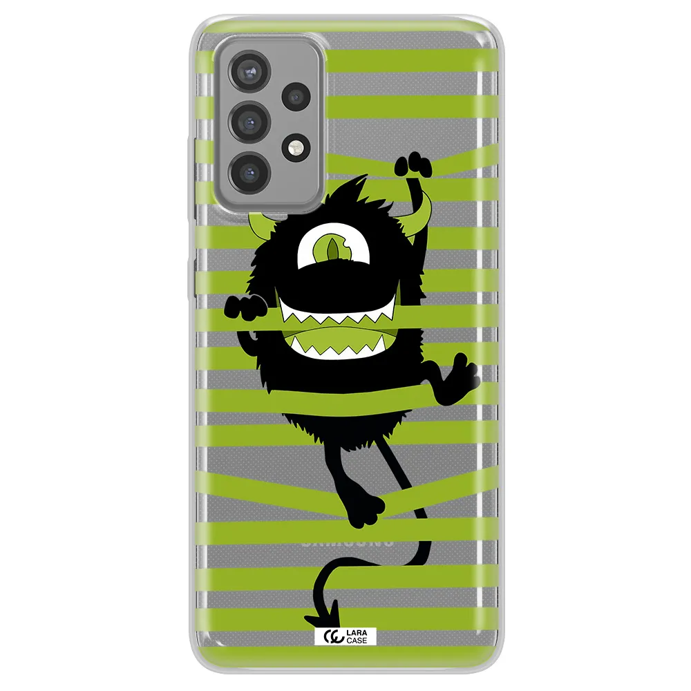 a black monster with horns and green stripes Samsung A72 Clear TPU Case