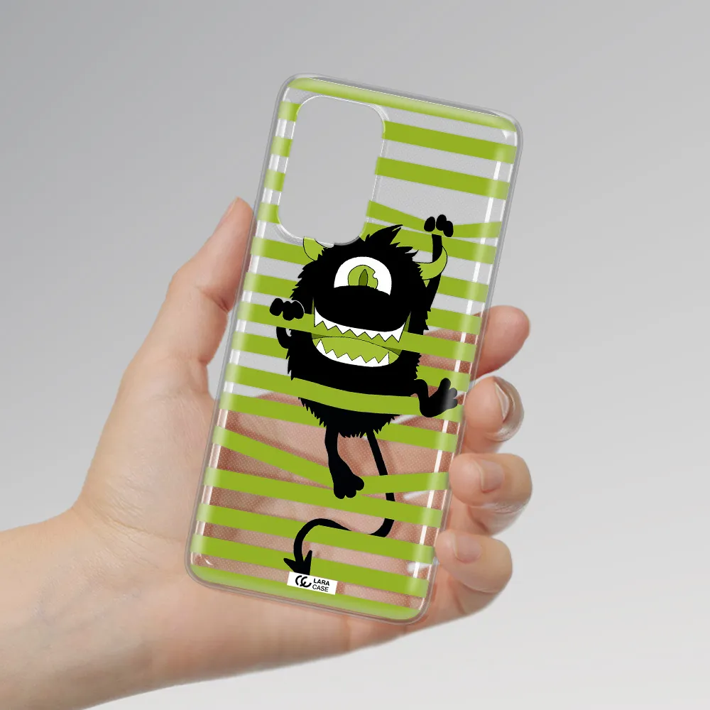 a black monster with horns and green stripes Samsung A73 Clear TPU Case