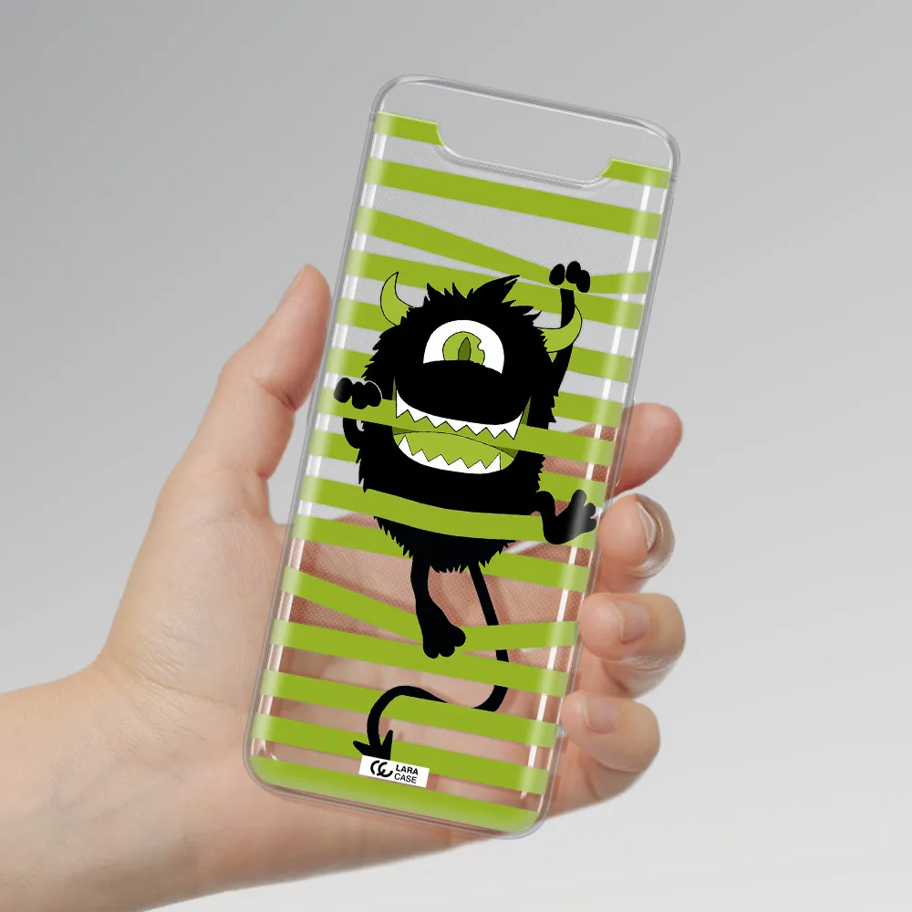 a black monster with horns and green stripes Samsung A80 Clear TPU Case
