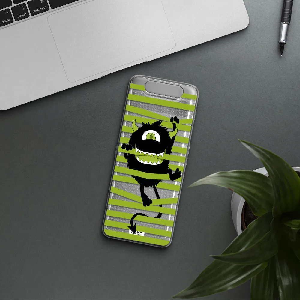 a black monster with horns and green stripes Samsung A80 Clear TPU Case